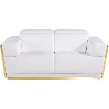 70 Inch Italian Leather Loveseat In White and Silver