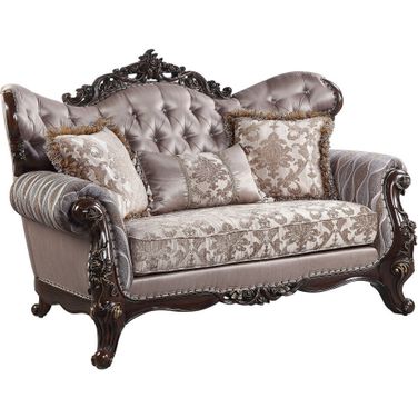 70 Inch Loveseat and Toss Pillows In Brown and Pink