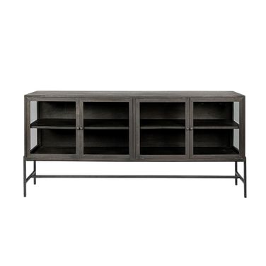 70 Inch Solid Wood Sideboard with Four Glass Doors In Black