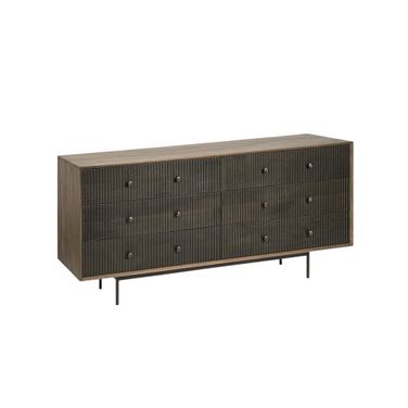 70 Inch Solid Wood Six Drawer Sideboard In Black and Brown