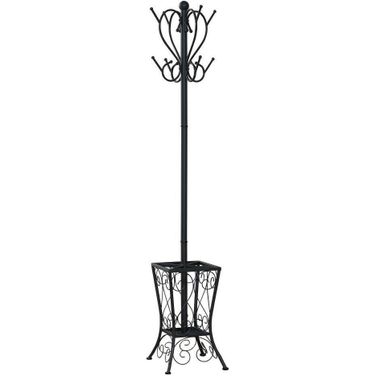 71 Inch Coat Rack In Black Metal With An Umbrella Holder I 2060