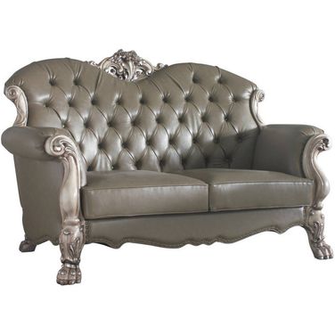 71 Inch Faux Leather Loveseat and Toss Pillows In Bone