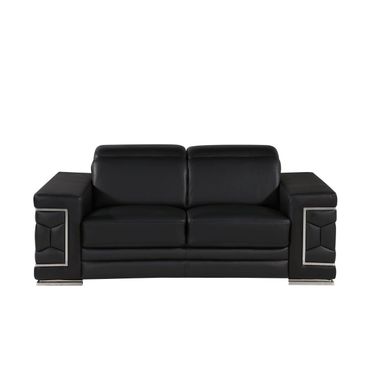 71 Inch Genuine Leather Loveseat In Silver and Black