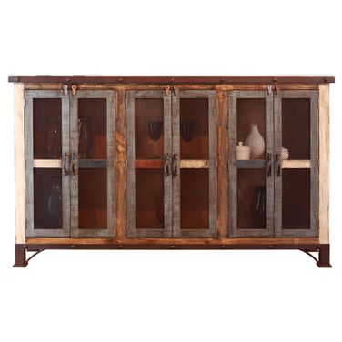 71 Inch Solid and Manufactured Wood Distressed Credenza In Brown