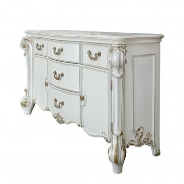 71 Inch Solid and Manufactured Wood Five Drawer Triple Dresser In Pearl