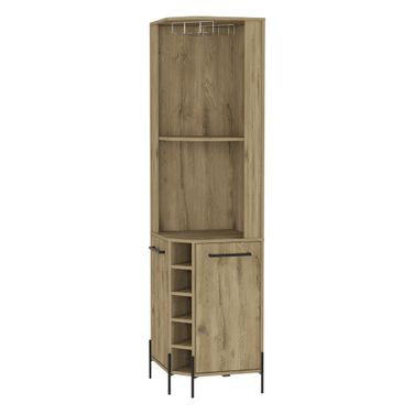 71 Inch Wood Corner Bar Cabinet with Two Doors In Natural