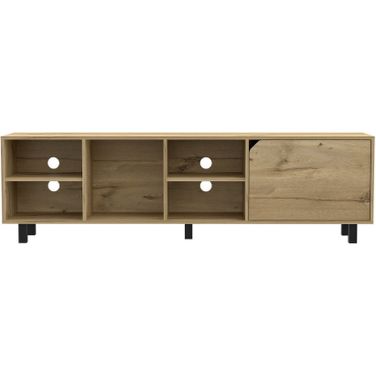 71 Inch Wood Enclosed and Open Storage TV Stand In Natural