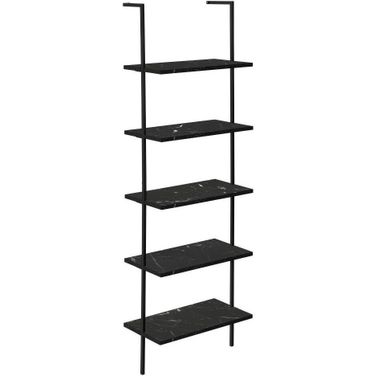 72 Inch Black Marble And Black Metal Ladder Bookcase