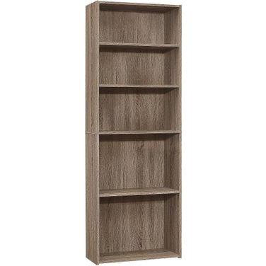 72 Inch Bookcase In Dark Taupe With 5 Shelves