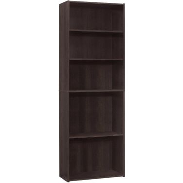 72 Inch Bookcase In Espresso With 5 Shelves