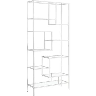 72 Inch Bookcase In White Metal With Tempered Glass