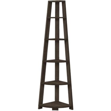 72 Inch Brown Oak Corner Accent Etagere Bookcase