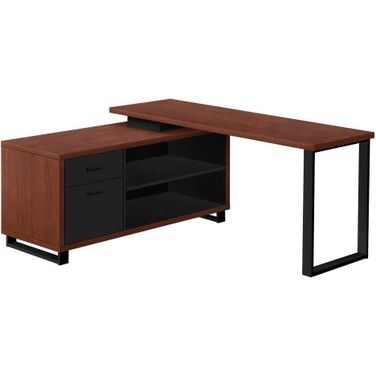 72 Inch Cherry And Black Executive Corner Compter Desk