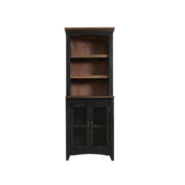 72 Inch Distressed Wood Dining Hutch with Two Doors In Black and Brown