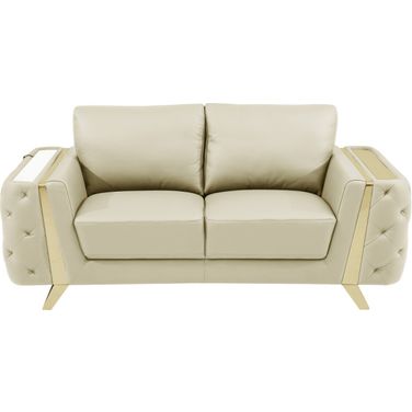 72 Inch Genuine Leather Loveseat In Gold and Beige