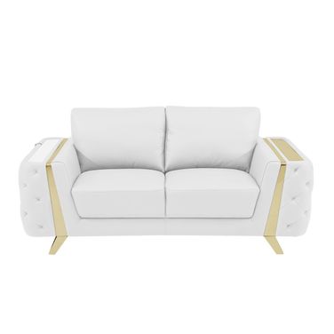 72 Inch Genuine Leather Loveseat In White and Gold