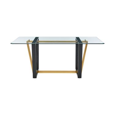 72 Inch Glass and Iron Sled Base Dining Table In Clear and Gold