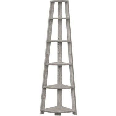 72 Inch Industrial Grey Corner Accent Etagere Bookcase