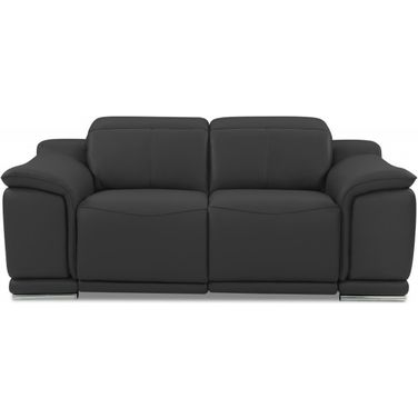 72 Inch Italian Leather Power Reclining Loveseat In Grey and Silver
