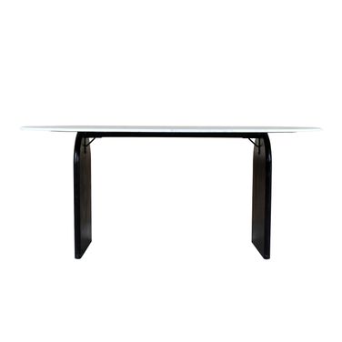 72 Inch Marble and Solid Wood Sled Base Oval Dining Table In White and Black