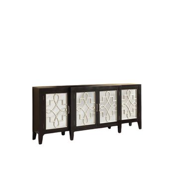 72 Inch Mirrored Solid Wood Distressed Solid Console Table In Silver and Black
