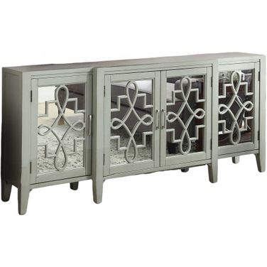 72 Inch Mirrored Wood Distressed Solid Console Table In Grey and Silver