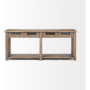72 Inch Solid Wood Floor Shelf Console Table and Drawers In Brown