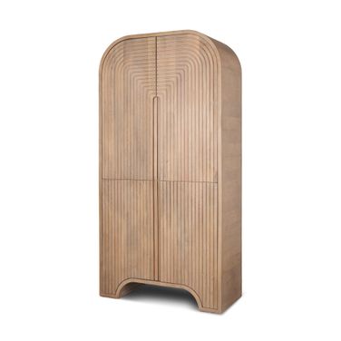 72 Inch Solid Wood Textured Door Arched Cabinet with Four Doors In Natural