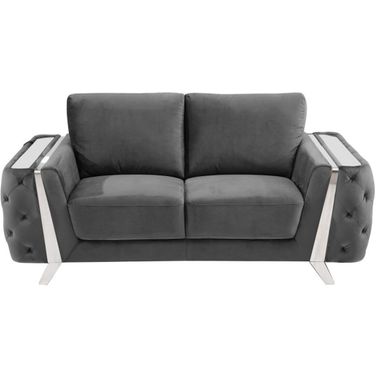 72 Inch Velvet Loveseat In Dark Gray and Silver