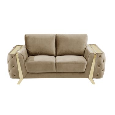 72 Inch Velvet Loveseat In Gold and Beige