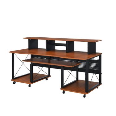 72 Inch Wood and Metal Rolling Computer Desk In Black and Brown