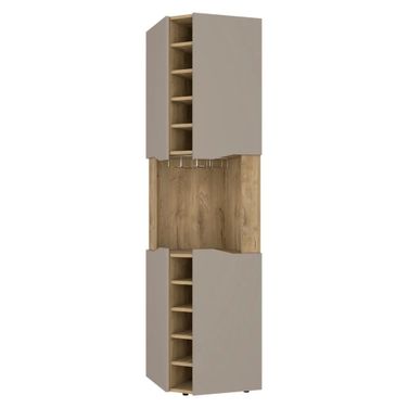 72 Inch Wood Corner Bar Cabinet with Four Doors In Taupe and Brown