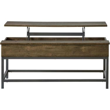 Byers Black Coffee Table with Hidden Storage Brown Oak and Sandy Black