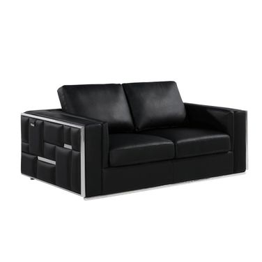 73 Inch Top Grain Leather Loveseat In Black and Silver Metallic