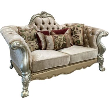 73 Inch Velvet Loveseat and Toss Pillows In Bone