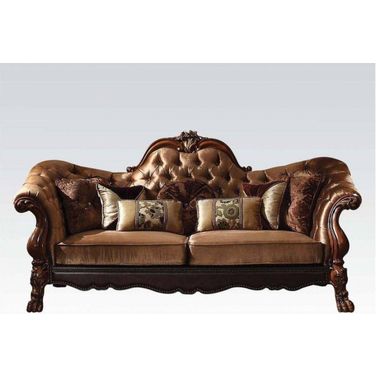 73 Inch Velvet Loveseat and Toss Pillows In Brown and Dark Brown