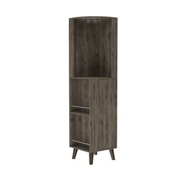 73 Inch Wood Corner Bar Cabinet with One Drawer In Dark Brown