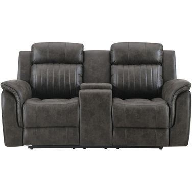 74 Inch Faux Leather Manual Reclining Loveseat with Storage In Gray