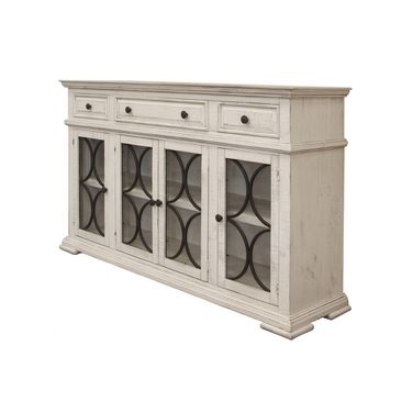 74 Inch Solid and Manufactured Wood Distressed Credenza In Ivory