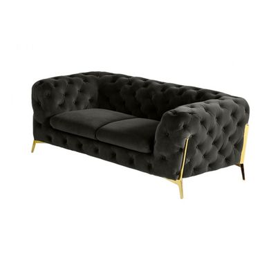 74 Inch Velour Chesterfield Loveseat In Dark Gray and Gold
