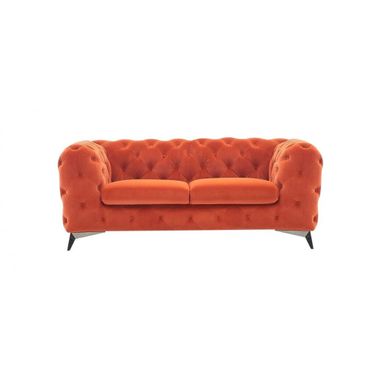74 Inch Velvet Chesterfield Loveseat In Orange and Silver