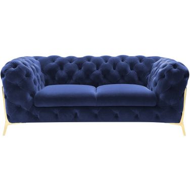 74 Inch Velvet Loveseat In Blue and Gold