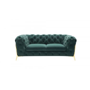 74 Inch Velvet Loveseat In Emerald and Gold