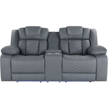 75 Inch Faux Leather Power Reclining Loveseat with Storage In Light Gray