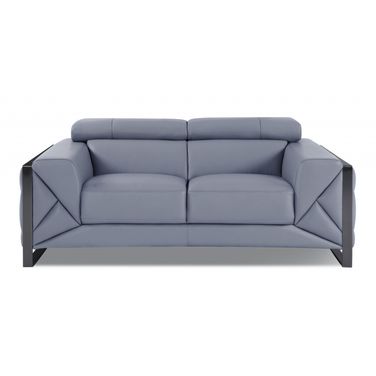 75 Inch Italian Leather Loveseat In Black and Light Blue