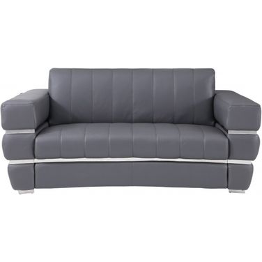 75 Inch Italian Leather Loveseat In Grey and Silver