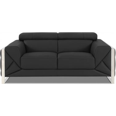 75 Inch Italian Leather Loveseat In Grey and Silver