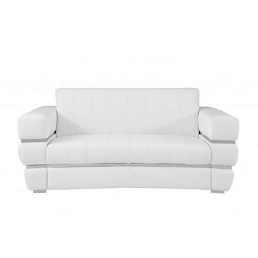 75 Inch Italian Leather Loveseat In White and Silver