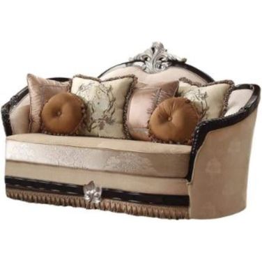 75 Inch Velvet Curved Loveseat and Toss Pillows In Tan