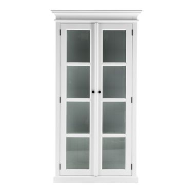75 Inch Wood and Glass Double Door Storage Cabinet In White